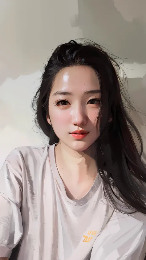 There is a woman with a white face and a white shirt, Realistic. Cheng Yi, Kawaii realistic portrait, inspired by Yanjun Cheng, detailed face of a asian girl, #1 digital paintting of all time, # 1 digital paintting of all time, inspired by Russell Dongjun ...