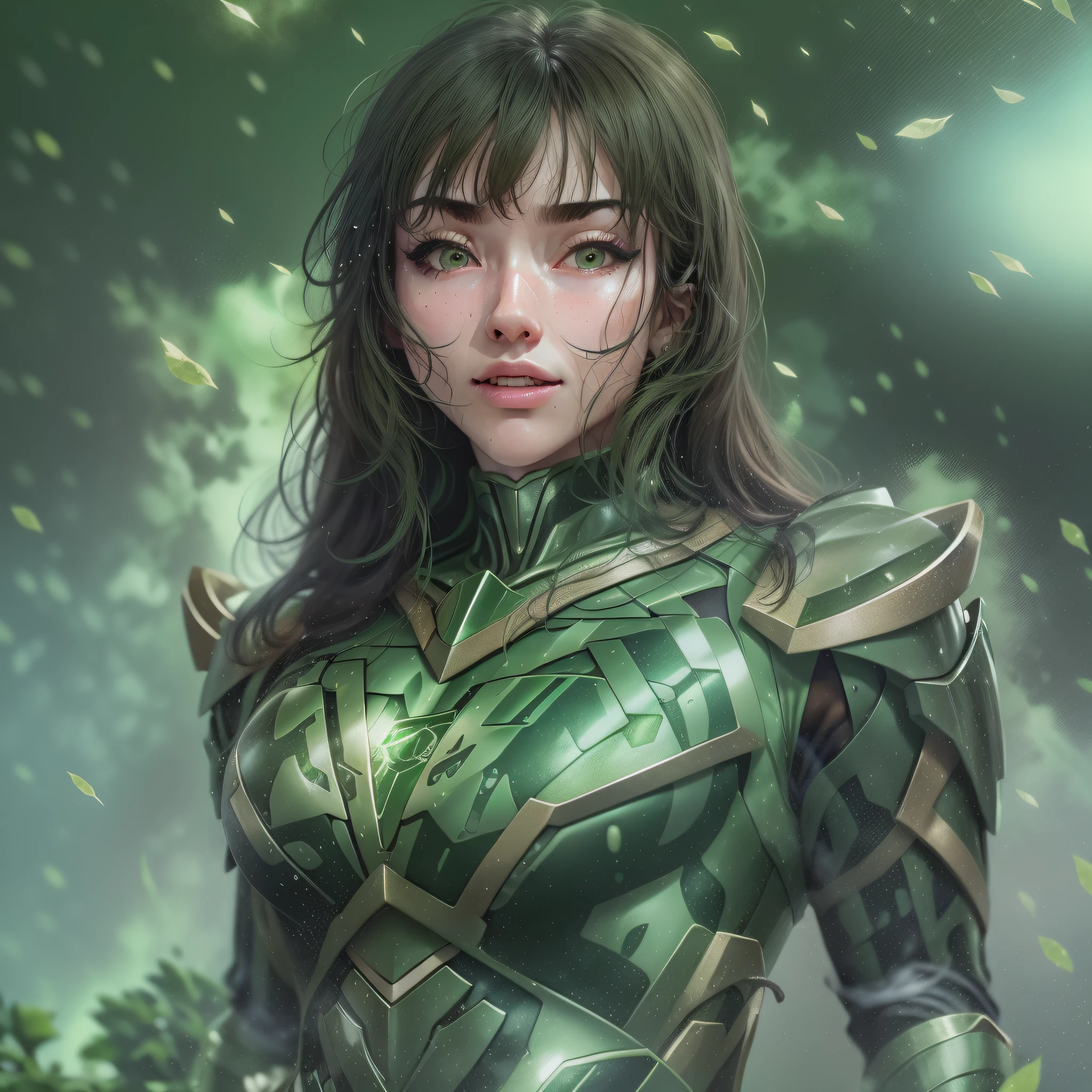 a close up of a muscle beautifull girl in a green power ตำรวจท้องถิ่น costume, green power ตำรวจท้องถิ่น, ขาสีเขียว, metallic เกราะสีเขียว, สวมชุดเกราะต่อสู้สีเขียว, เกราะสีเขียว, power ตำรวจท้องถิ่น, ซูมออกทั้งตัว, ตัวสีเขียว, ภาพระยะใกล้เต็มตัว, ซูมออก, ในชุดฮีโร่อวกาศ, ตำรวจท้องถิ่น, เครื่องแบบเต็ม, โทคุซัทสึ