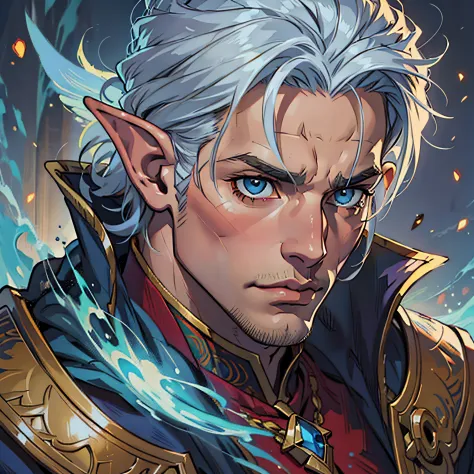 RPG de retrato, primer plano, Fantasyart, Raza: Elf genus: Masculino Edad: 20 years Eyes: Azules Color de piel: Fair skin with w...