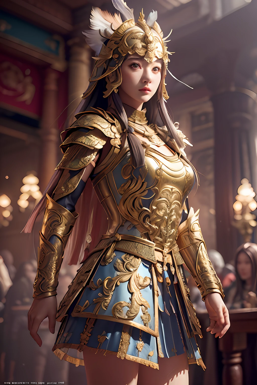 ((masterpiece))), (((best quality))), ((ultra-detailed)), (hyperrealistic), (highly detailed CG illustration), cinematic light, photorealistic ,1girl, armor, eaba, cape, sword, spear, axe