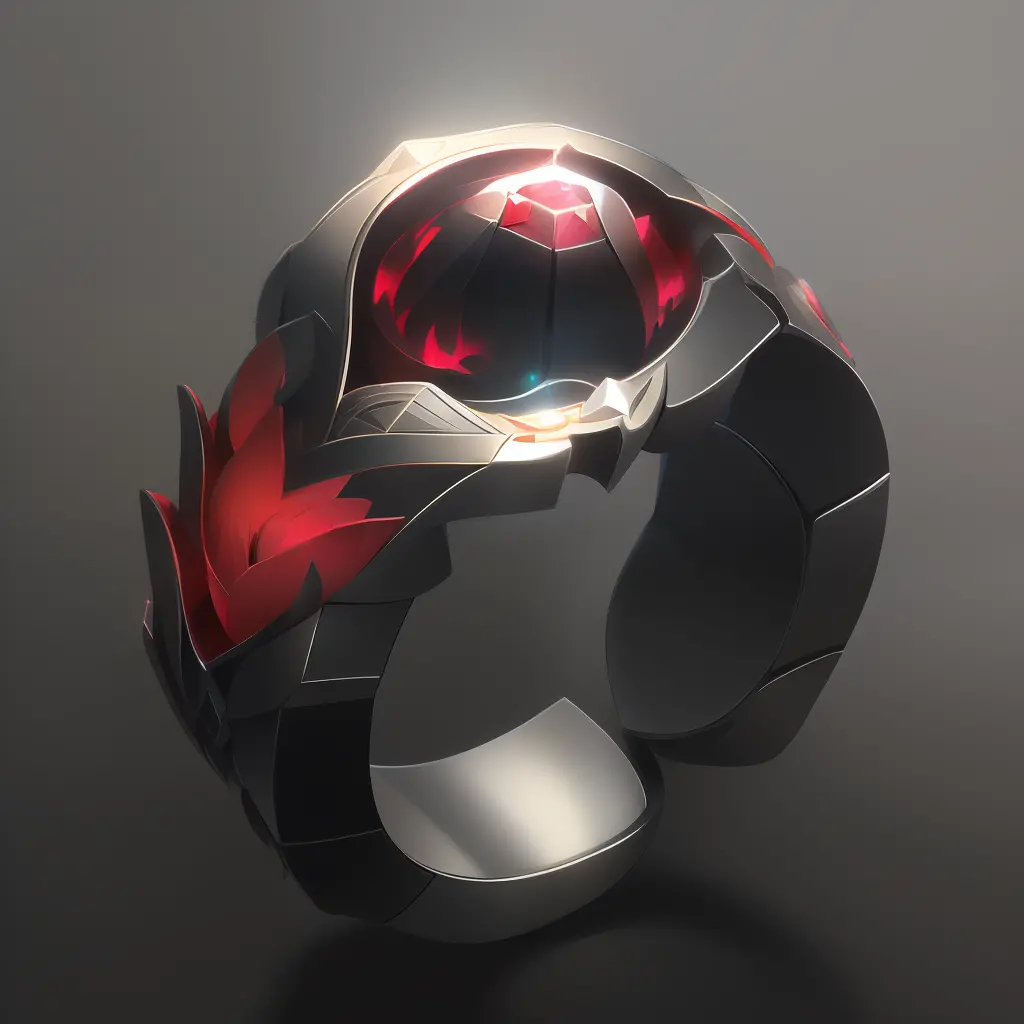 {Intricate magic ring made of black and red titanium steel}，cartoony，blossoms，gameicon（tmasterpiece）