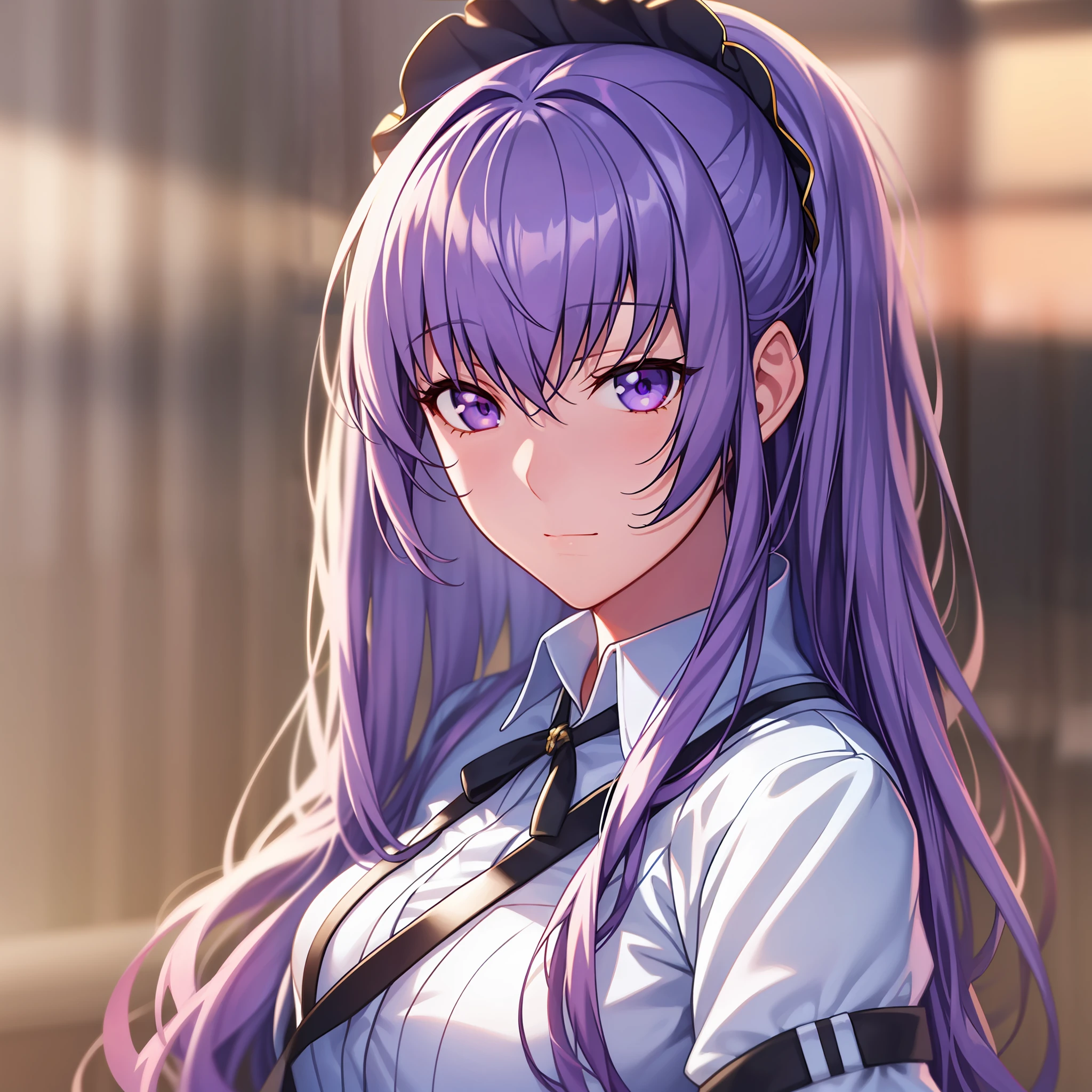 a close up of a doll with a purple hair and a white shirt, anime girl , hyper realistic anime, sakimichan, realistic , photorealistic anime, anime, from girls frontline, realistic anime 3 d style, guweiz, close up of a young anime girl