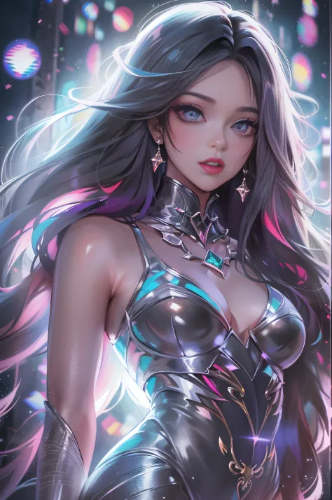 One very beautiful woman approaching you, wearing revealing clothes, crazy long hair, shiny hair, expressive hair, crystal hair, gradient eyes, seductive eyes, art Targeted, Conceptual Art, Glitter Effect, Glow, UHD, Retina, Masterpiece, Accurate, Anatomic...