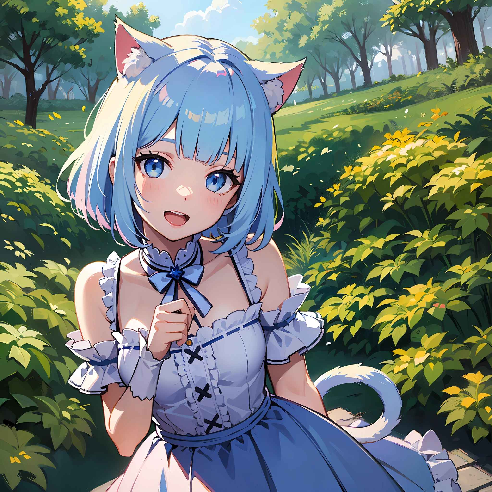 Anime girl with blue hair and blue eyes in a field - SeaArt AI