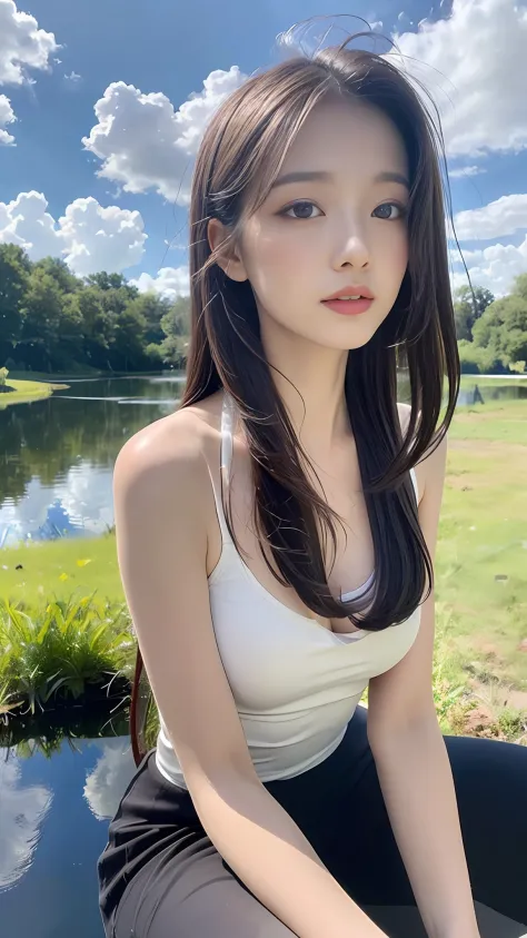 ((Best Quality, 8K, Masterpiece:1.3)), a beautiful girl, pure, melon face, gentle and cute, thin figure, (frontal), (tilted head...