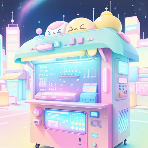 Kawaii Tech,pastel color, kawaii,  Cute colors ,scifi,  
food truck, signboard