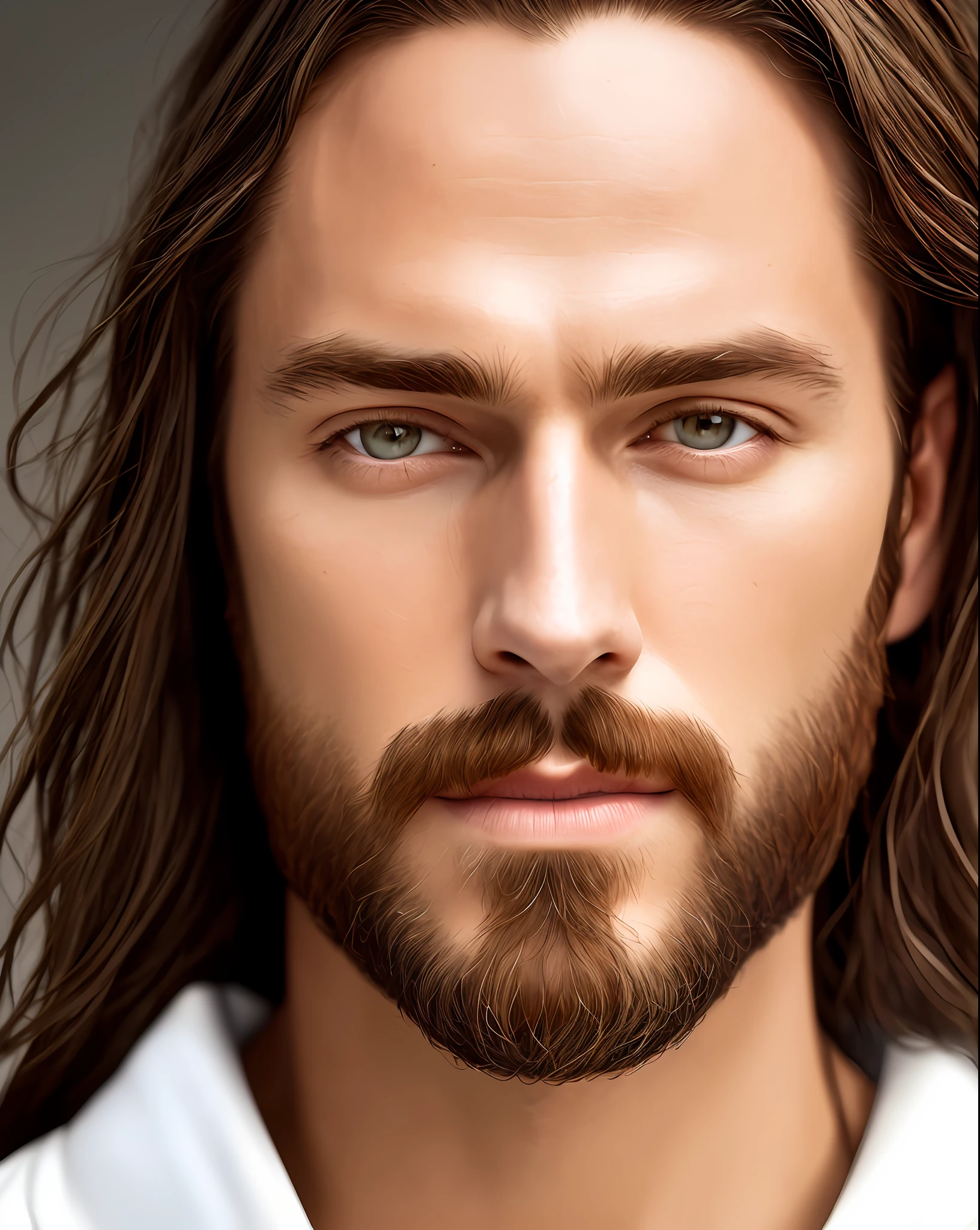 (symmetry),centered,a ((close)) up portrait,(Jesus),a very thin white man with long hair and a beard,wearing a long white robe,35mm,natural skin,clothes  detail, 8k texture, 8k, insane details, intricate details, hyperdetailedhighly detailed,realistic,soft cinematic light,HDR,sharp focus, ((((cinematic look)))),intricate, elegant, highly detailed