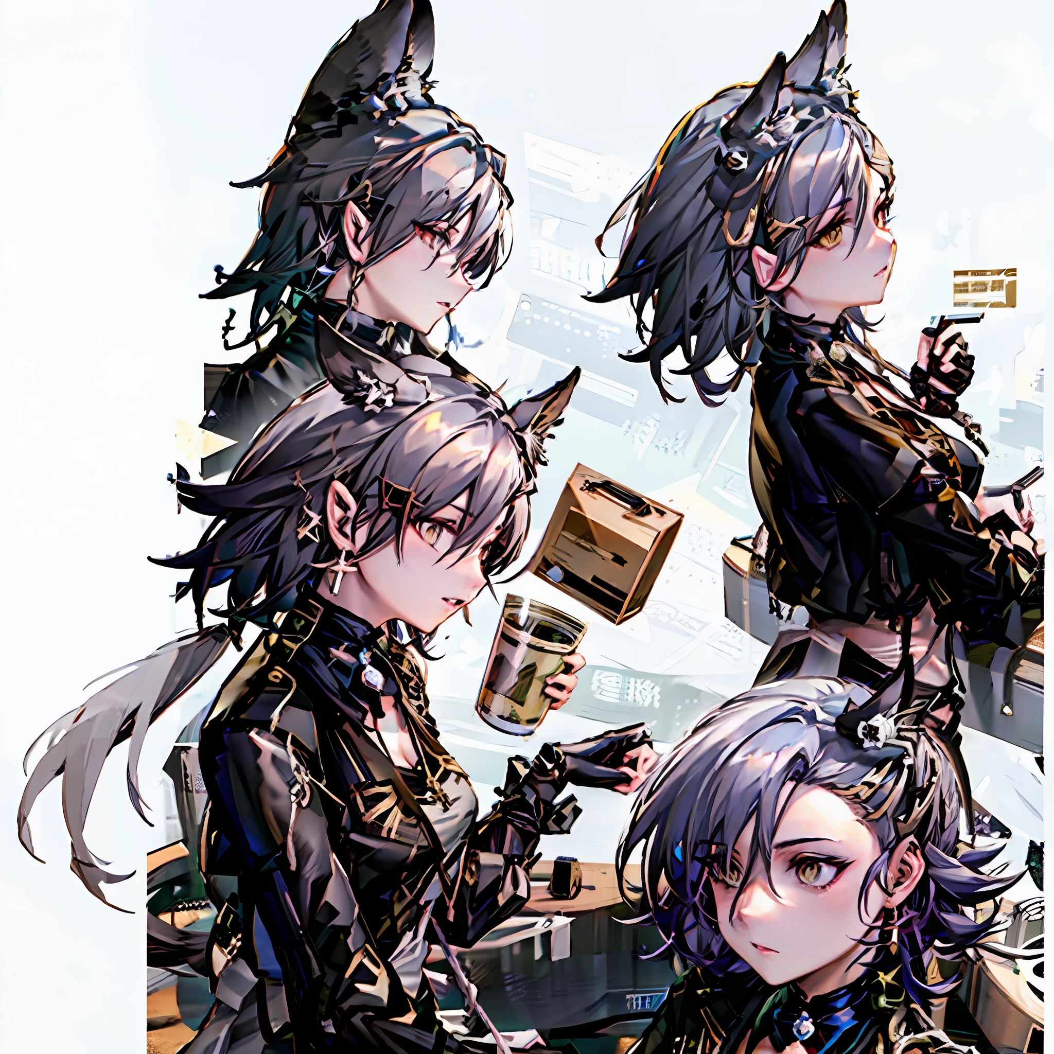 Anime characters with a book hat and tail, From the night of the ark, arknight, from girls frontline, Keqing from Genshin Impact, Genshin, Genshin impact's character, girls frontline style, trending on artstation pixiv, Fine details. Girl Front, zhongli from genshin impact, official character art, Genshin Impact style