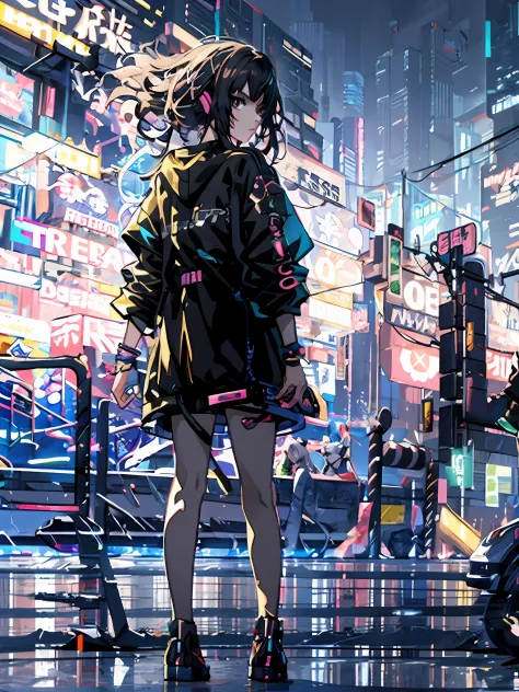 Anime girl in city night with neon lights, Digital cyberpunk anime art, digitl cyberpunk - anime art, cyberpunk anime art, anime...