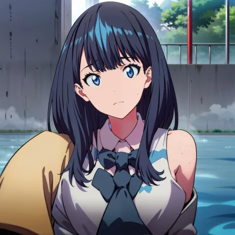 (ssss.gridman),1girl in,(​master piece),(top-quality),perfectly pretty face,dynamicposes,a dark-haired,hi-school girl,swim wears...