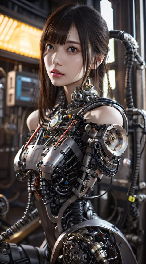 1 mechanical girl、((super realistic details))、portlate、globalillumination、shadow、octan render、8k、ultrasharp、steampunk cyborg bod...