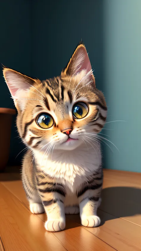 (best quality:1.33), (masterpiece:1.42), (realistic:1.24), (detailed:1.15), 
cute  cat, big eyes, in the style of pixar, beautif...