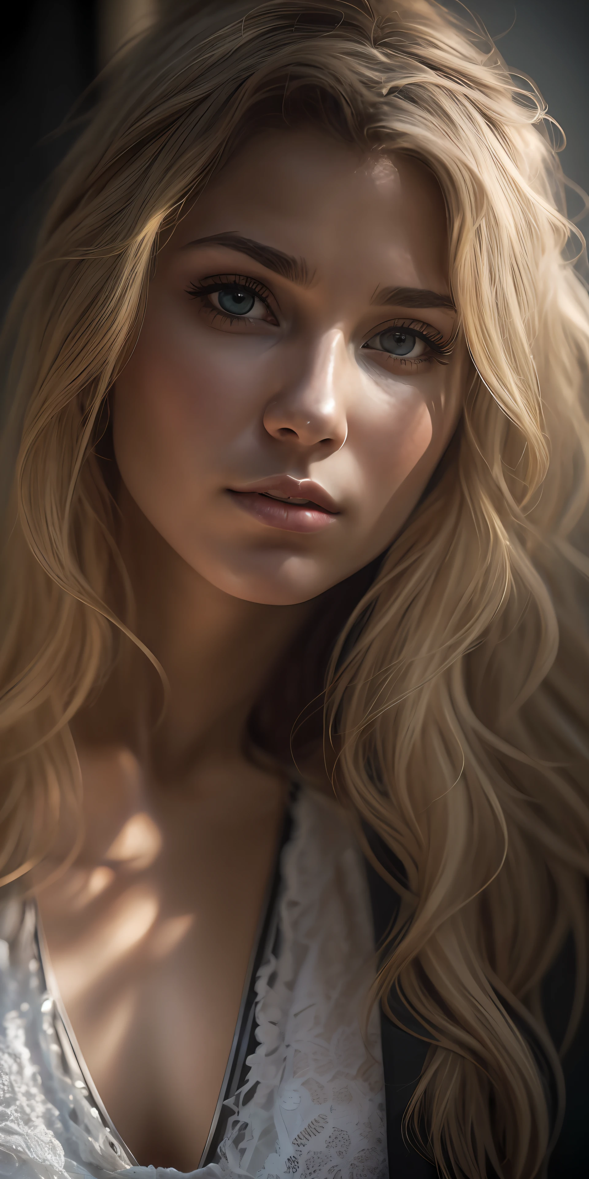 Meisterwerk, schönes deutsches Mädchen, blonde, Oberstadt, Dekollete, very ausführlich, dramatische Beleuchtung, digital art trends on Artstation 8k HD ausführlich realistic, ausführlich, Hauttextur, super ausführlich, realistic Hauttextur, Anker, beste Qualität, super hohe Auflösung, (Treue: 1.4), hohe Auflösung, ausführlich, RAW-Foto, Scharfes Re, von Lee Jeffries Nikon D850 Film Stock Foto 4 Kodak Portra 400 Kamera F1.6 lens rich colors hyper realistic lifelike texture dramatische Beleuchtung unrealengine trending on artstation cinestill 800 ,