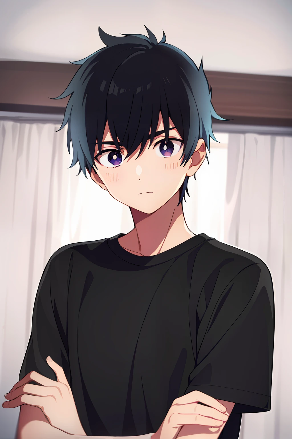 masterpiece, best quality, high quality, 1boy, solo, male focus, looking at viewer, upper body, minakata_ryuunosuke, dirty blond hair, black shirt