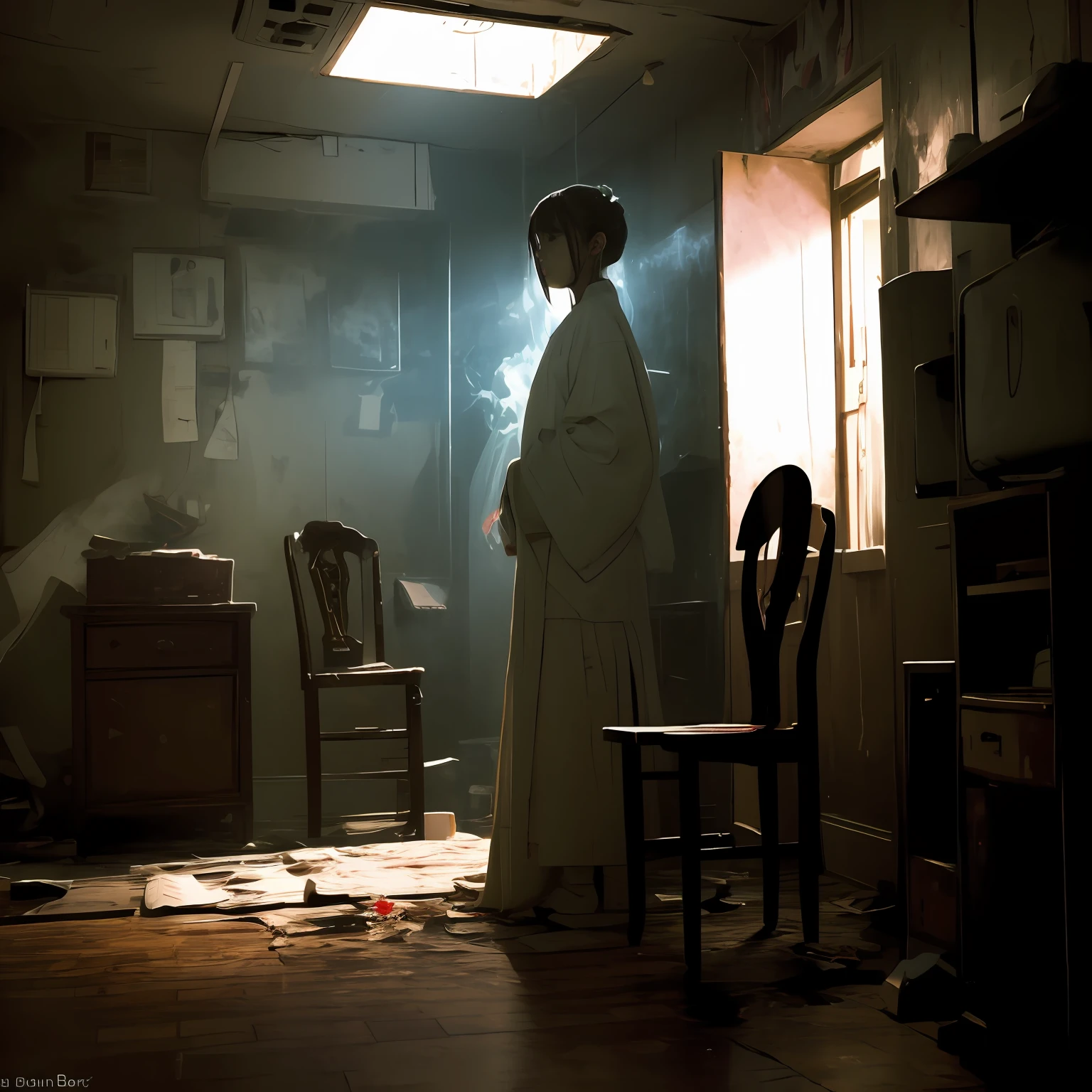 Photos of the ghost of a teenage girl Japan alone. In the dim light ...