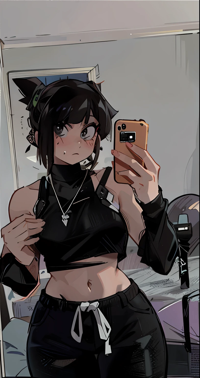 Anime girl taking a selfie in a mirror with a cell phone - SeaArt AI