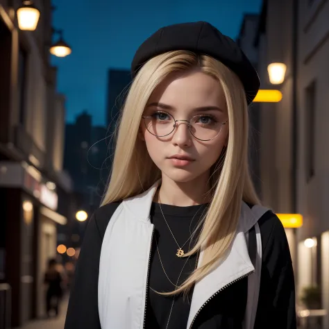 menina bonita de 15 anos com cabelo branco longo e com grandes olhos azuis bem juntos horizontalmente ao nariz ,rosto com format...