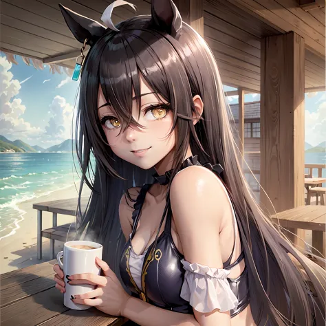 ((masutepiece, Best Quality)),(1girl,solo:1.2),Manhattan Cafe,horse girl,horse ears,hair_between_eyes,ahoge,long_hair, black_hai...