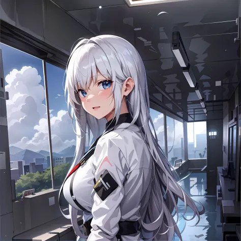 anime girl with long white hair and white jacket, kantai collection style, from girls frontline, girls frontline style, girls fr...