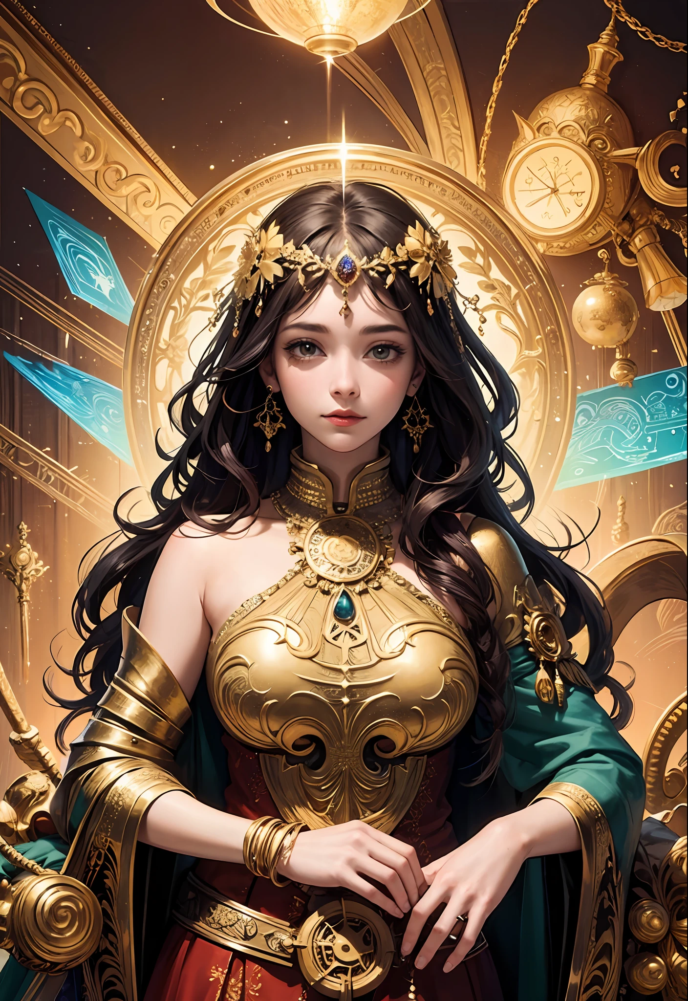 (masterpiece, top quality, best quality, official art, beautiful and aesthetic:1.2), (1girl), extreme detailed,colorful,highest detailed, official art, unity 8k wallpaper, ultra detailed, beautiful and aesthetic, beautiful, masterpiece, best quality, (zentangle, mandala, tangle, entangle) ,holy light,gold foil,gold leaf art,glitter drawing, PerfectNwsjMajic