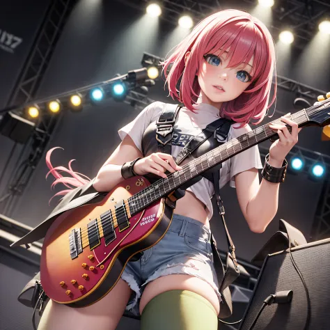 araffe girl with pink hair playing a guitar on stage, ross tran 8 k, artwork in the style of guweiz, detailed digital anime art,...