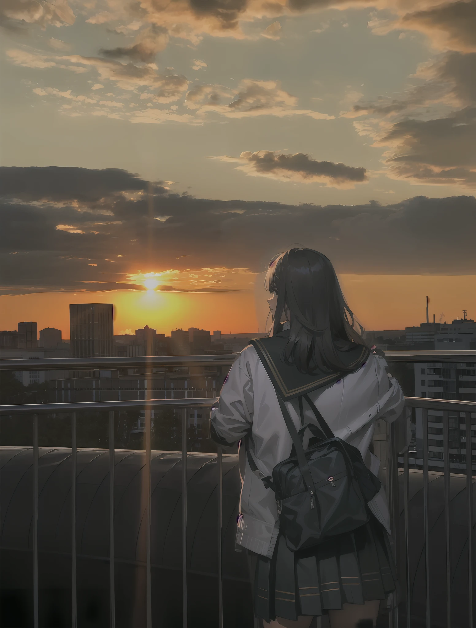 Menina olhando para o pôr do sol