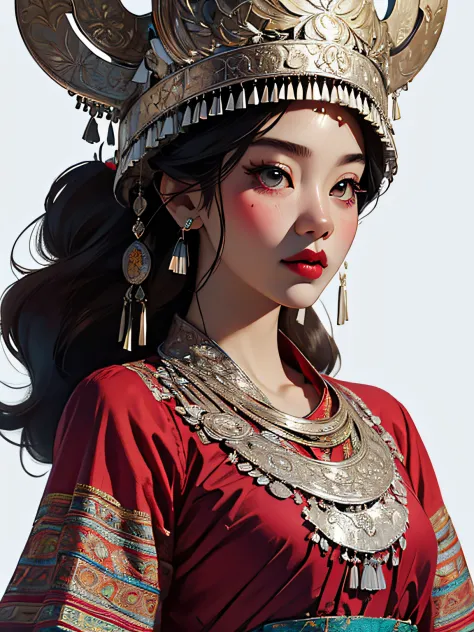 (illustration:1.3)hmong girl in hmong costume (by artist anna dittman:1), (((masterpiece))), (((best quality))), ((ultra-detaile...