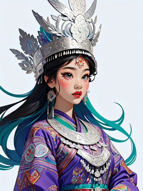 (illustration:1.3)Hmong girl in Hmong costume (by Artist Anna Dittman:1), (((Masterpiece))), (((Best quality))), ((Ultra-detaile...