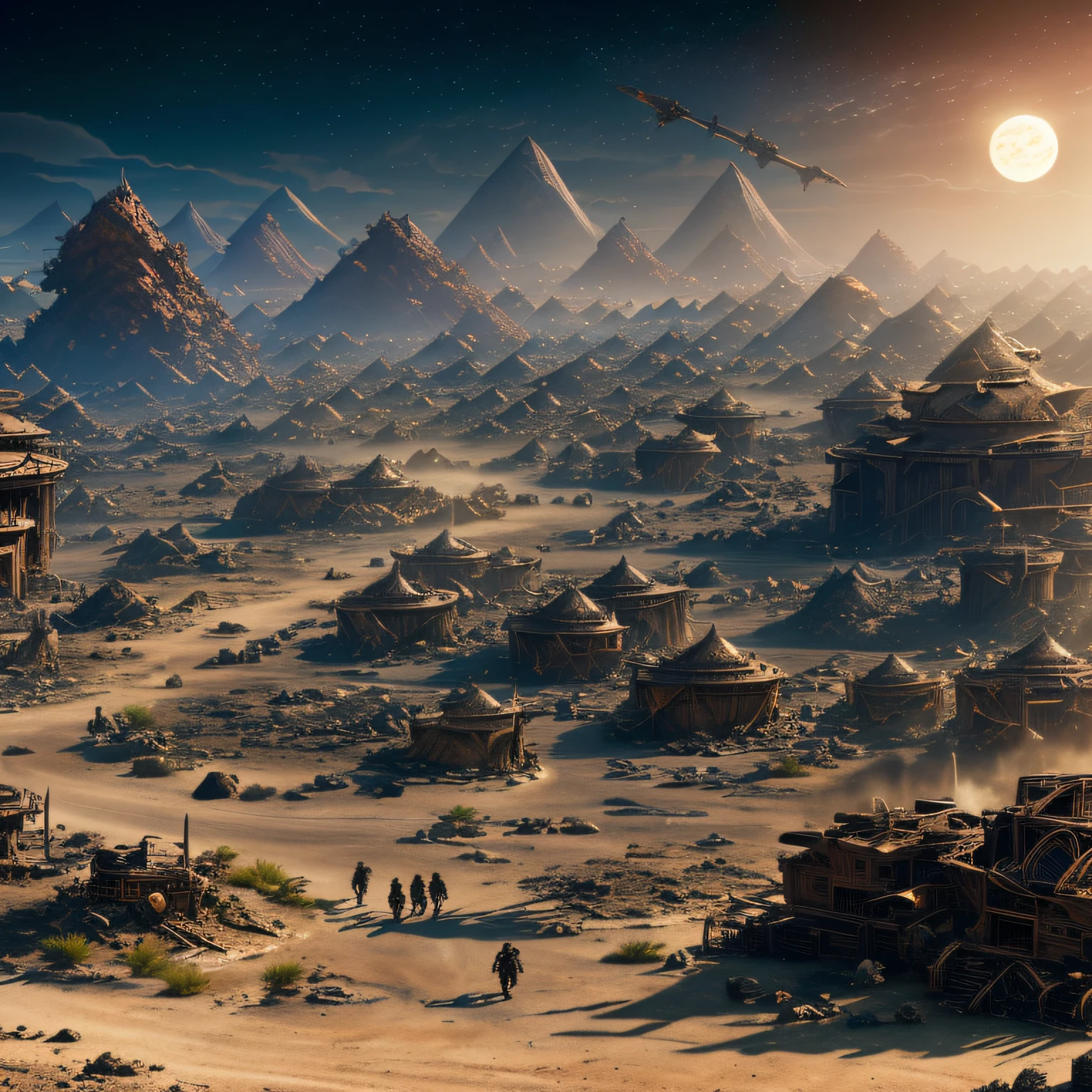epic video game key visual, giant armored creature, horde, skeletal army, many approaching in an ancient desert windy dust debris storm landscape midnight moonlight foreground debris
(zrpgstyle) (masterpiece:1.2) (illustration:1.1) (best quality:1.2) (detailed) (intricate) (8k) (HDR) (wallpaper) (cinematic lighting) (sharp focus) --auto