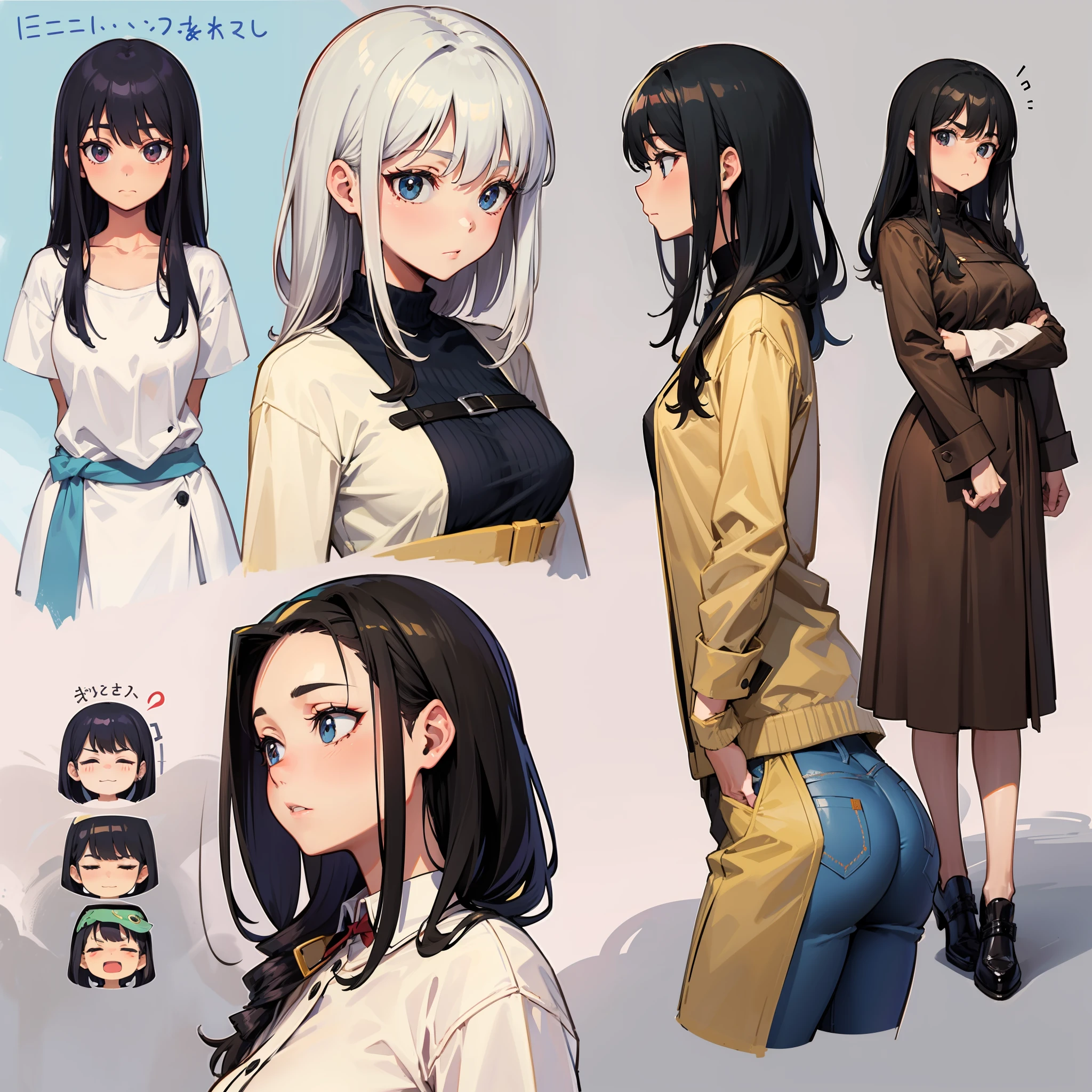 Poses de personagens de anime de uma mulher com estilos de cabelo  diferentes - SeaArt AI