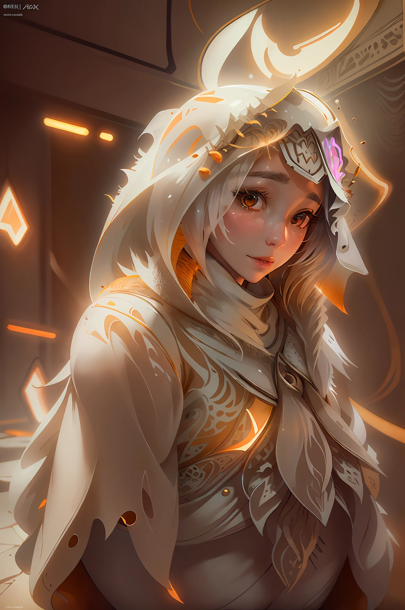 (Best Quality)), ((Masterpiece)), ((Realistic)), (Detailed), Reflective white light: 1.5, bright orange texture: 1.3, 1 Beautiful young woman in a camel suit, sexly, From top to bottom of the shot, Lots of glowing neon mushrooms, mandala, cinematic, sharp, Ray tracking, glow, illumination