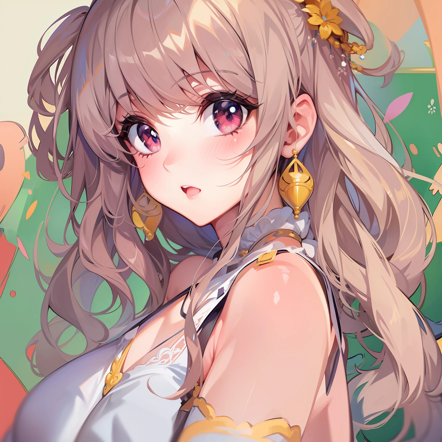 Anime girl with long hair and a blue dress with gold accents - SeaArt AI