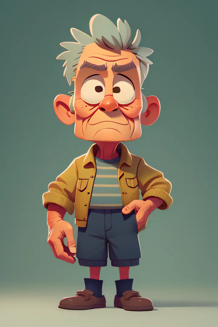 old 1man with ,  looking at the viewer, cartoon, pixar style, 2d, cartoon, free hands , detailed face,