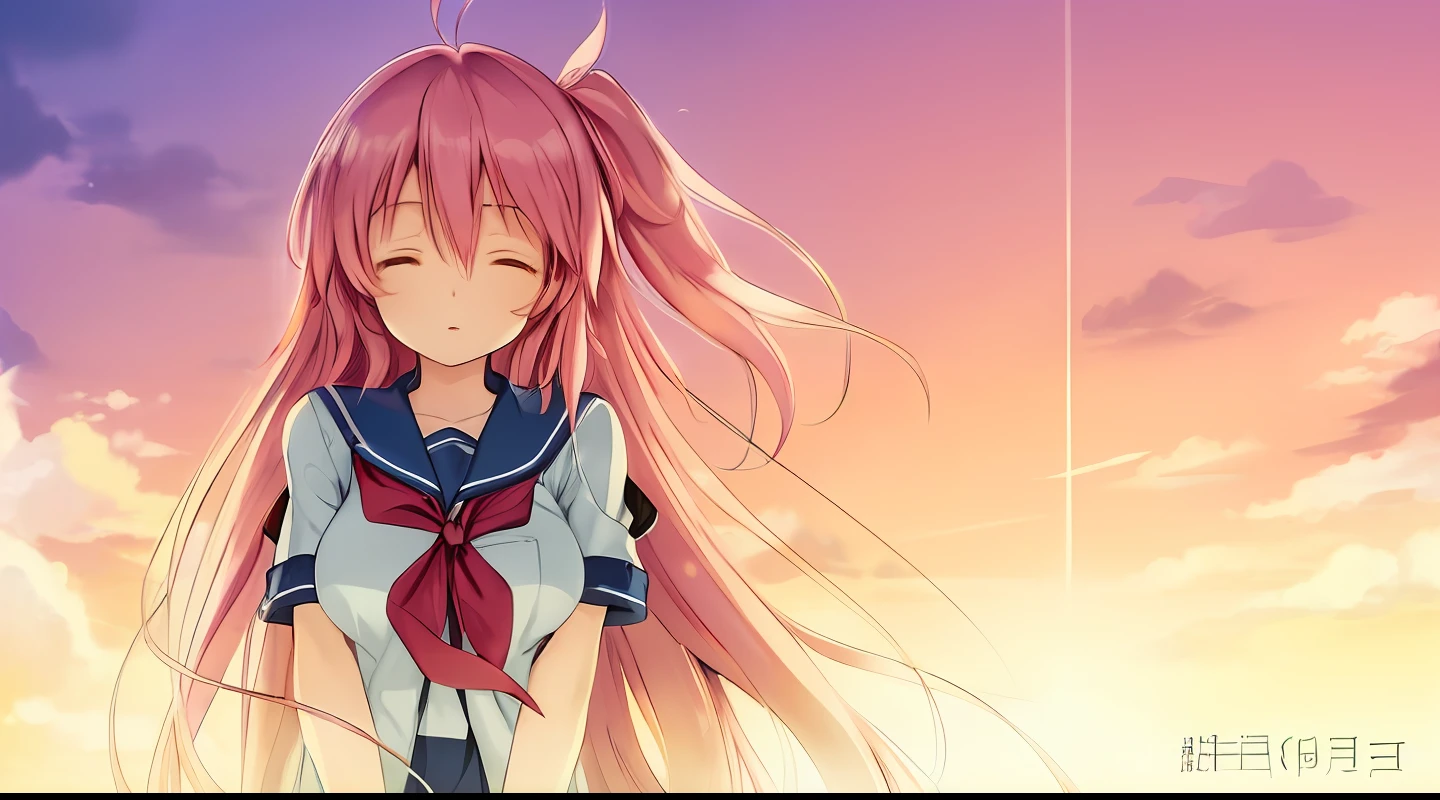 Anime, person, person, person, person, Long hair, Pink hair, Clouds, sky, Clouds, anime visual of a cute girl, watching the sunset. Anime, Anime girl with long hair, Cute anime girl, anime girl desktop background, Beautiful anime girl, Smooth anime CG art, Beautiful anime, Beautiful Anime High School Girls, up of young anime girl