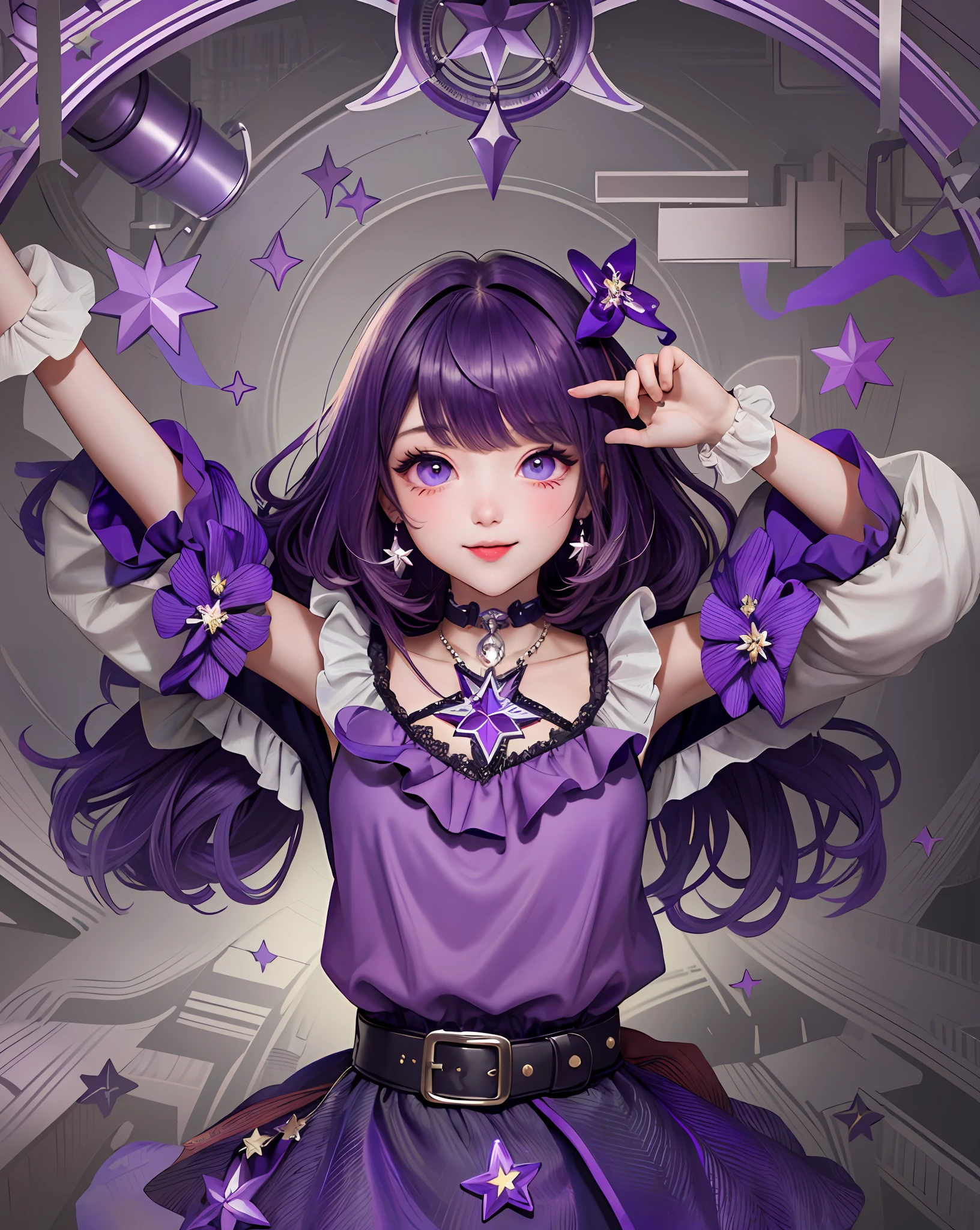 1girl, full body, cowboy shot,
(Rembrandt), illustration, (masterpiece), (best quality), (ultra_detailed), finely detail, (Depth of field),
HshinoAi,gloves, tongue out, tongue, long hair, star \(symbol\), looking at viewer, (purple hair:1.2), purple eyes, upper body, hair ornament, :p, frills, pink shirt, smile, sleeveless, shirt, idol, symbol-shaped pupils, hands up, bangs, one side up, star-shaped pupils, arms up,
dress pull,
Roaring Twenties, isometric, from above, sky, flower, cliff,