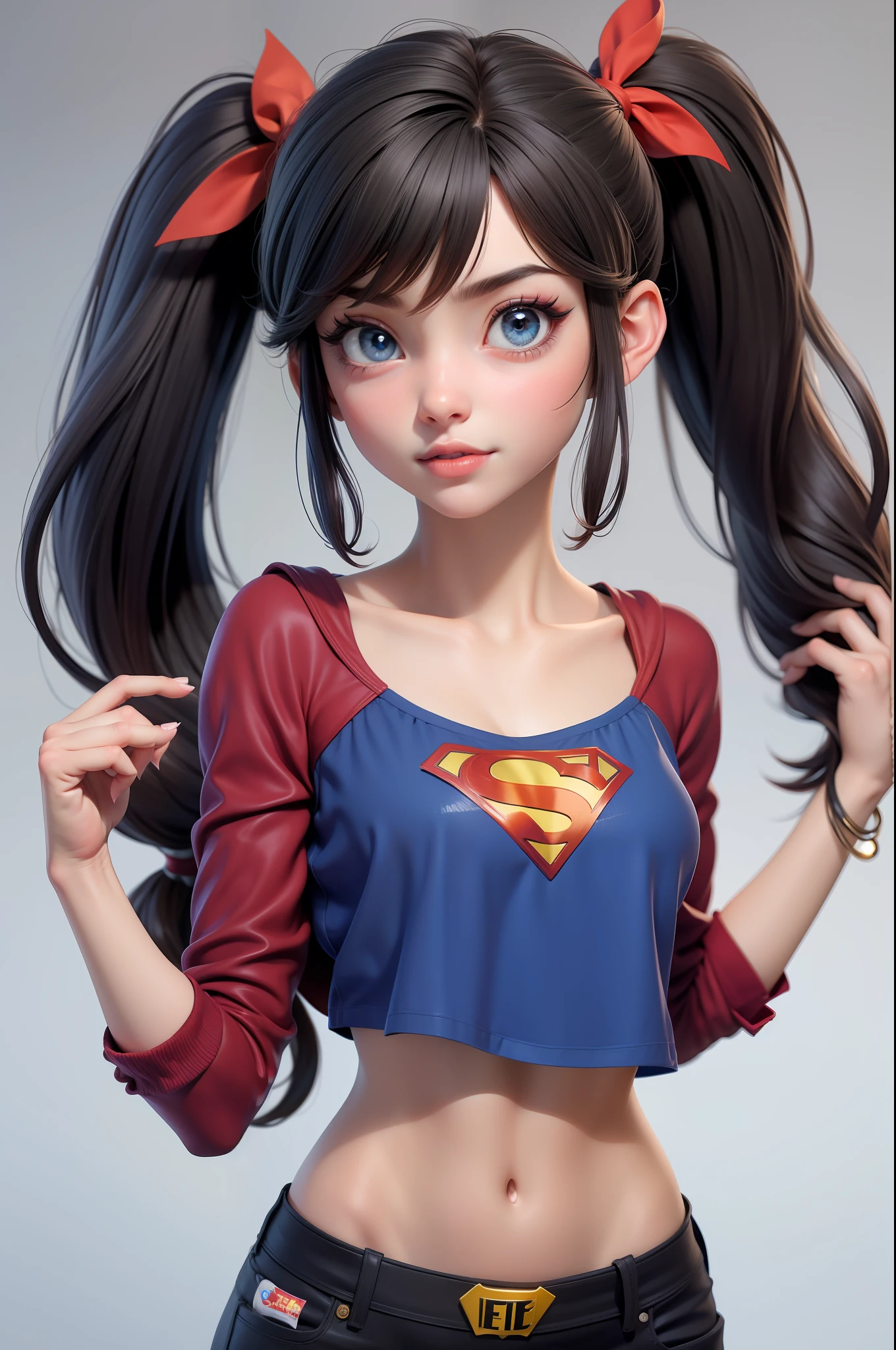 A woman with long hair and a superman shirt posing - SeaArt AI