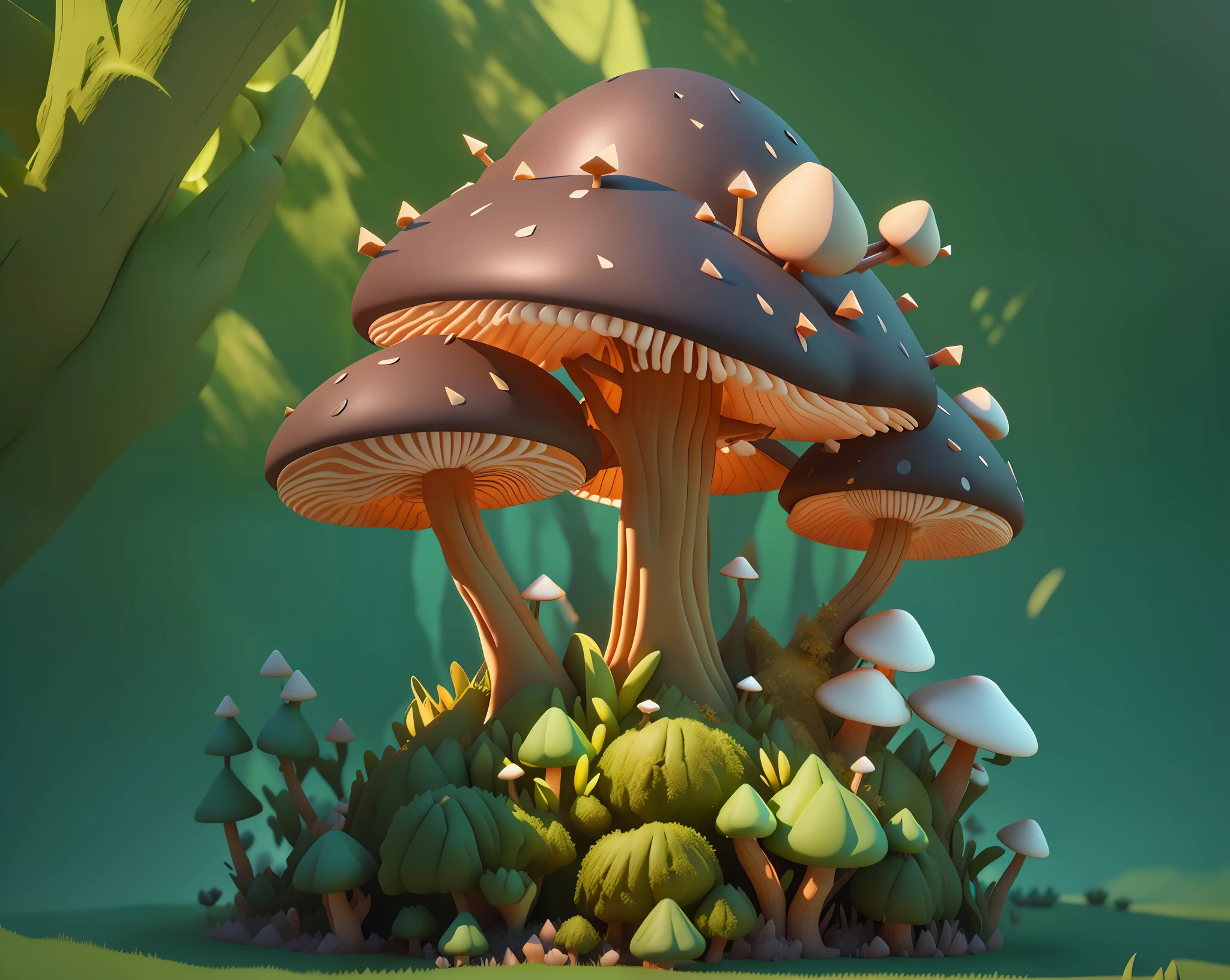 A close up of a mushroom with many different colored mushrooms - SeaArt AI