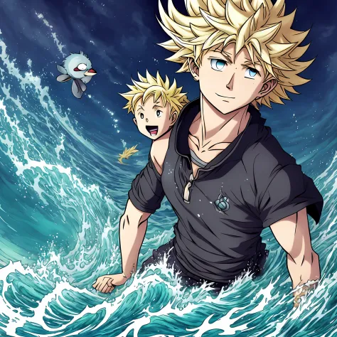 The animated character Killua is at sea --auto