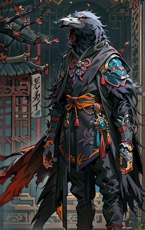 Raven Assassin, Full body like，Close-up of Raven Assassin in the city, Determined eyes，Fierce，Akira in Chinese mythology, an epi...