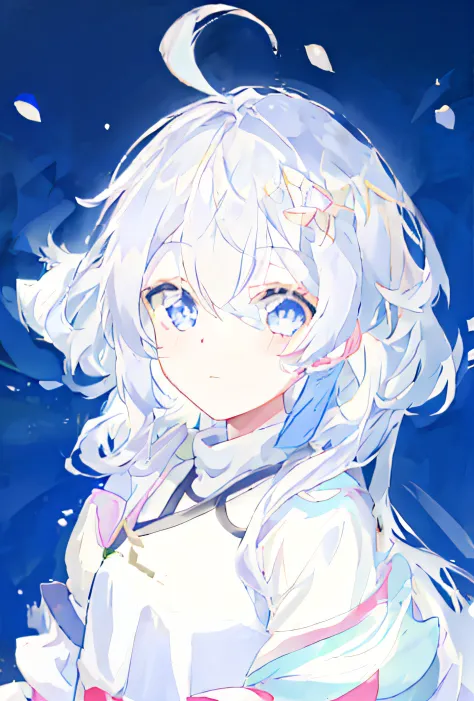 anime girl with white hair and blue eyes in a white dress, anime girl with cosmic hair, Girl with white hair, Portrait Chevalier...