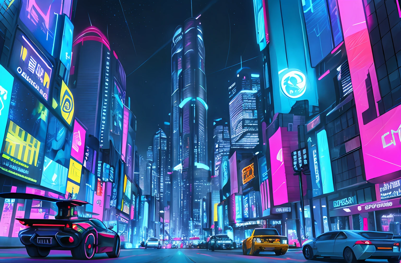 Futuristic fantasy, the city street, pedestrians，Suspension car，spaceship，unreal, (exquisitedetails: 0.85), fanciful, (view over city), colored neons, cyber punk perssonage, ((skyscrapper)), hight contrast，Human perspective