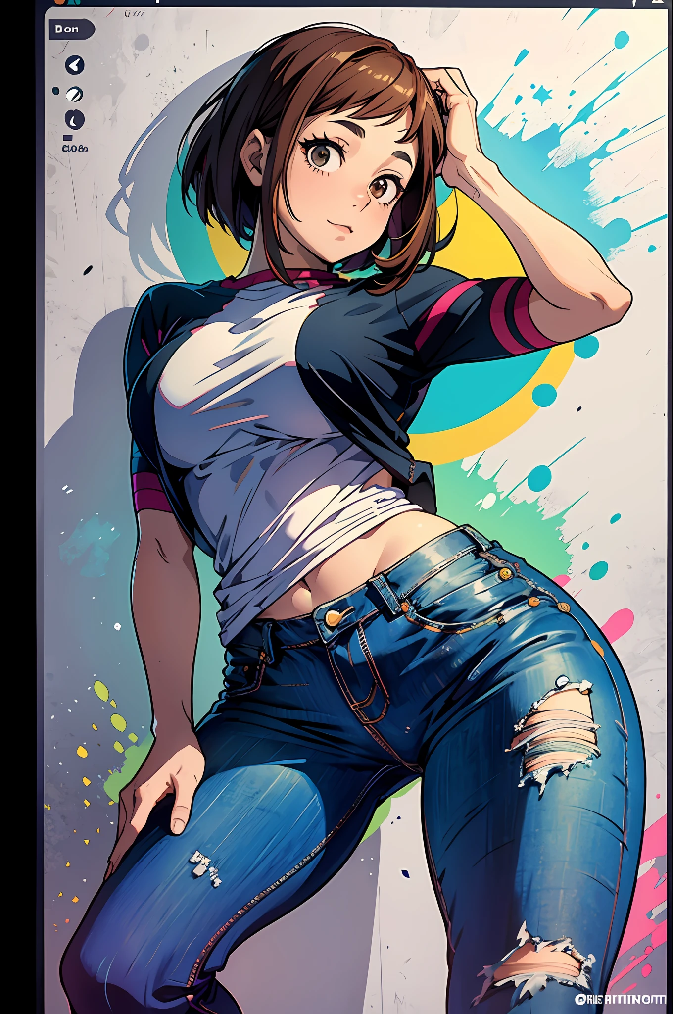 Ochaco Uraraka, muy sensual, con ropa de niña funk, brasileño, Rio de Janeiro, canguelo bailando, laminación, gran culo, piernas gruesas, usando pantalones cortos de mezclilla extremadamente cortos, usando una mini blusa, ombligo con pirsing, zapatillas Nike, pelo largo, Altavoz detrás, cuerpo entero, muy realista, extremadamente sexy, 8k, 8k extremadamente detallado), (un extremadamente delicado y hermoso), (obra-prima), (Mejor calidad: 1.0), (resolución ultra alta:1.0)