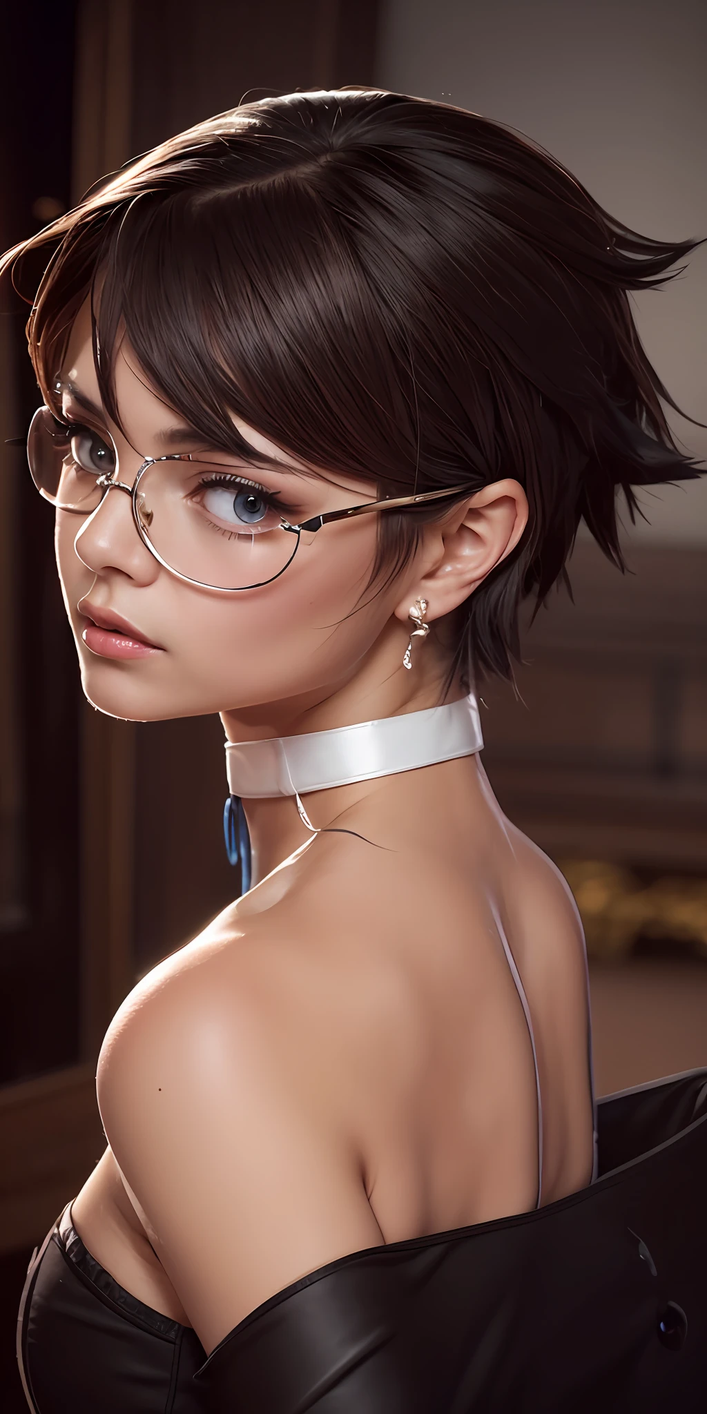 ((Ultra resolution 8K)), The Most Beautiful Woman, The most beautiful, cabello corto, hermoso rostro , rostro sexy, lentes, Traje sexy