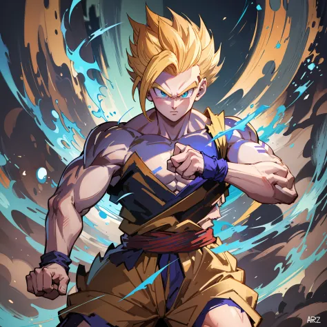 1 Homem, Gohan, Beast form, Musculoso, , Cabelo branco, olhos vermelhos brilhantes, Intimidante, Aura branca em volta, foco em c...