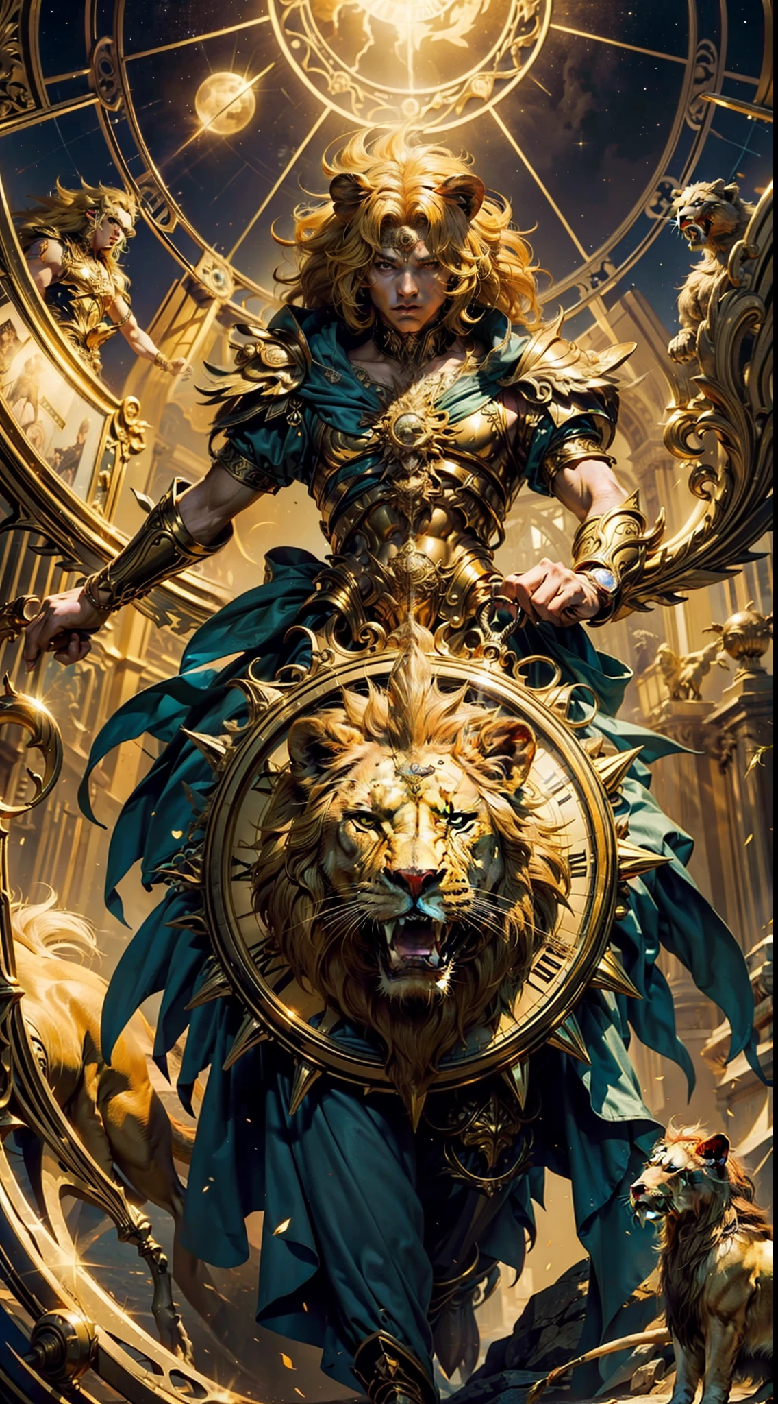 魔法金獅子座星盤，黄头发的人，獅子旁邊，滄桑，決心
