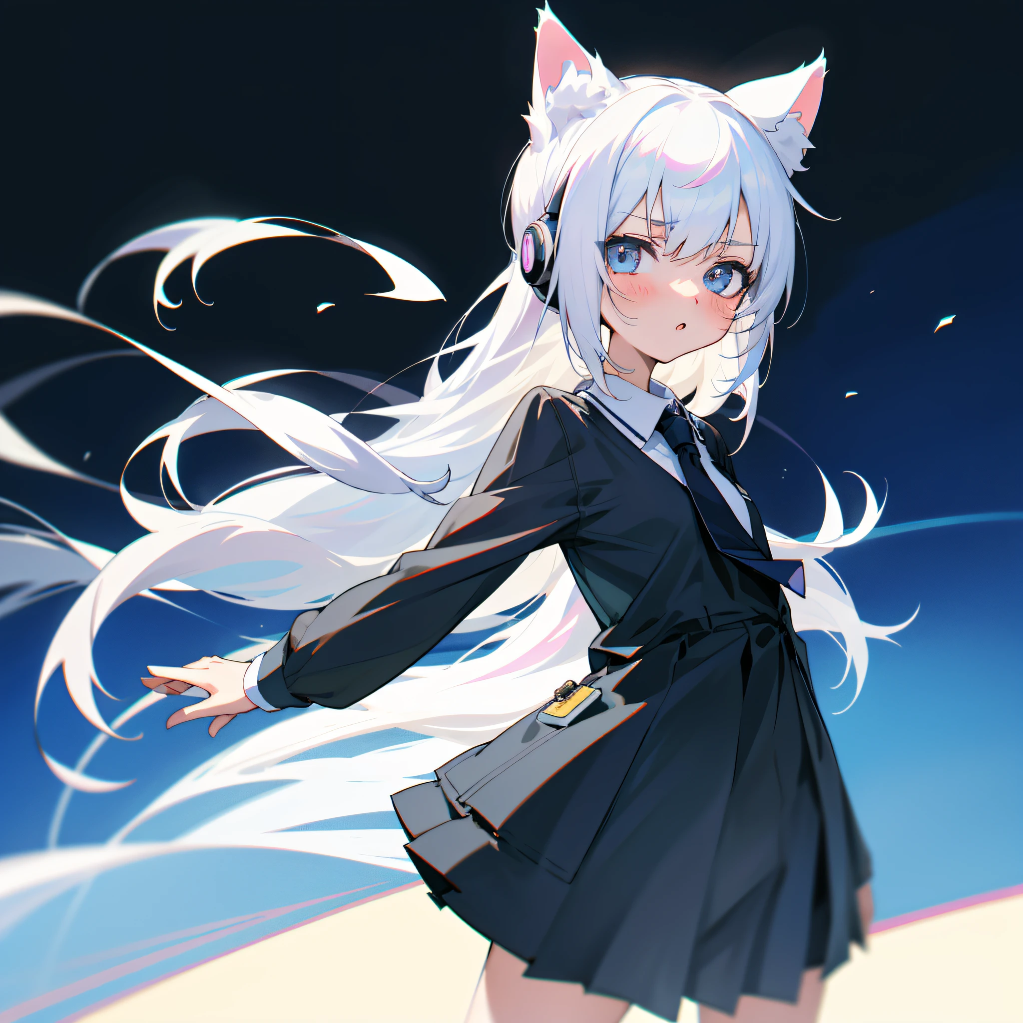 anime girl with headphones and a tie, anime moe artstyle, flat anime style shading, white cat girl, flat anime style, in an anime style, 2 d anime style, anime stylized, perfect white haired girl, unknown artstyle, white haired, anime girl with cat ears, holo is a wolf girl, girl with white hair, loli