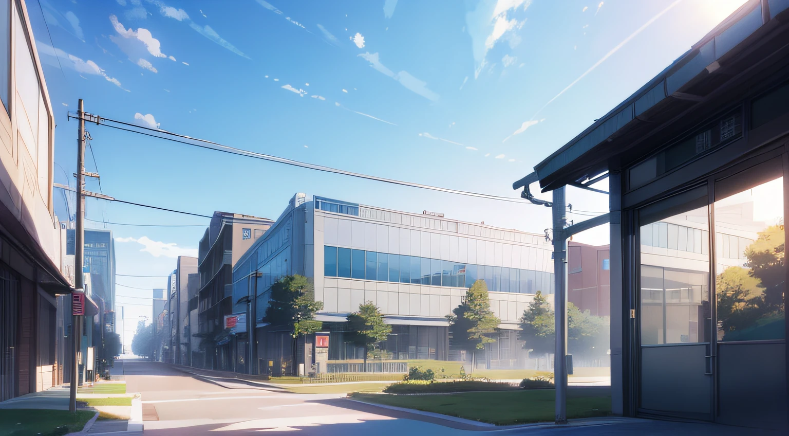 Anime - style image of a street with a building in the background - SeaArt  AI