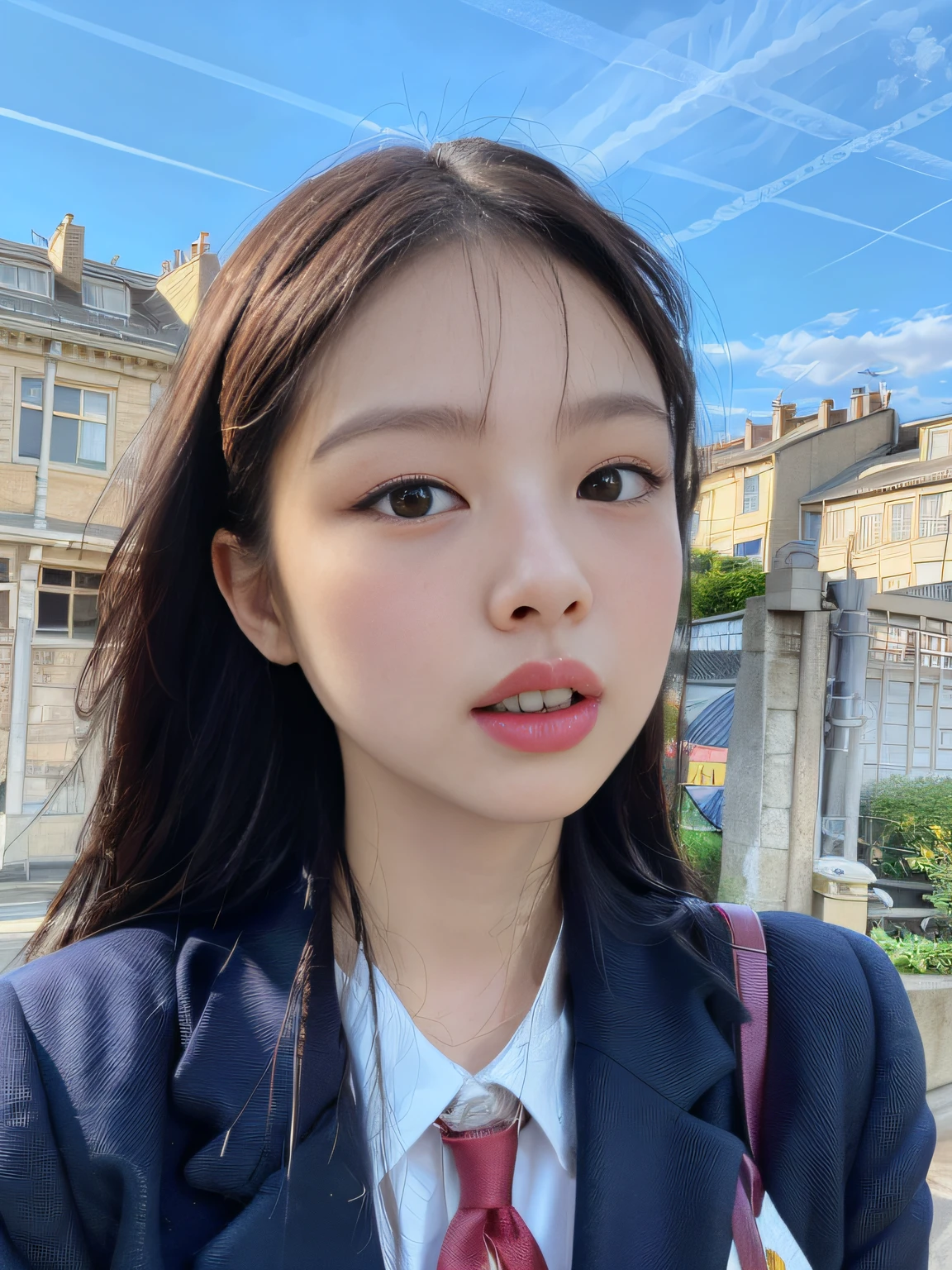 ulzzang-6500-v1.1, (raw photo:1.2), (photorealistic:1.4), beautiful detailed girl, very detailed eyes and face, beautiful detailed eyes, absurd, incredibly ridiculous, huge file size, super detailed, high resolution, very detailed, best quality, masterpiece, kemomimi, jennie face, wearing (((Japanese girls' high school uniform)), illustration, very detailed, CG, unity, 8k wallpaper, amazing, fine details, masterpiece, best quality, very detailed CG unified 8k wallpaper, face light, movie lighting, 1girl, (((dynamic pose))),