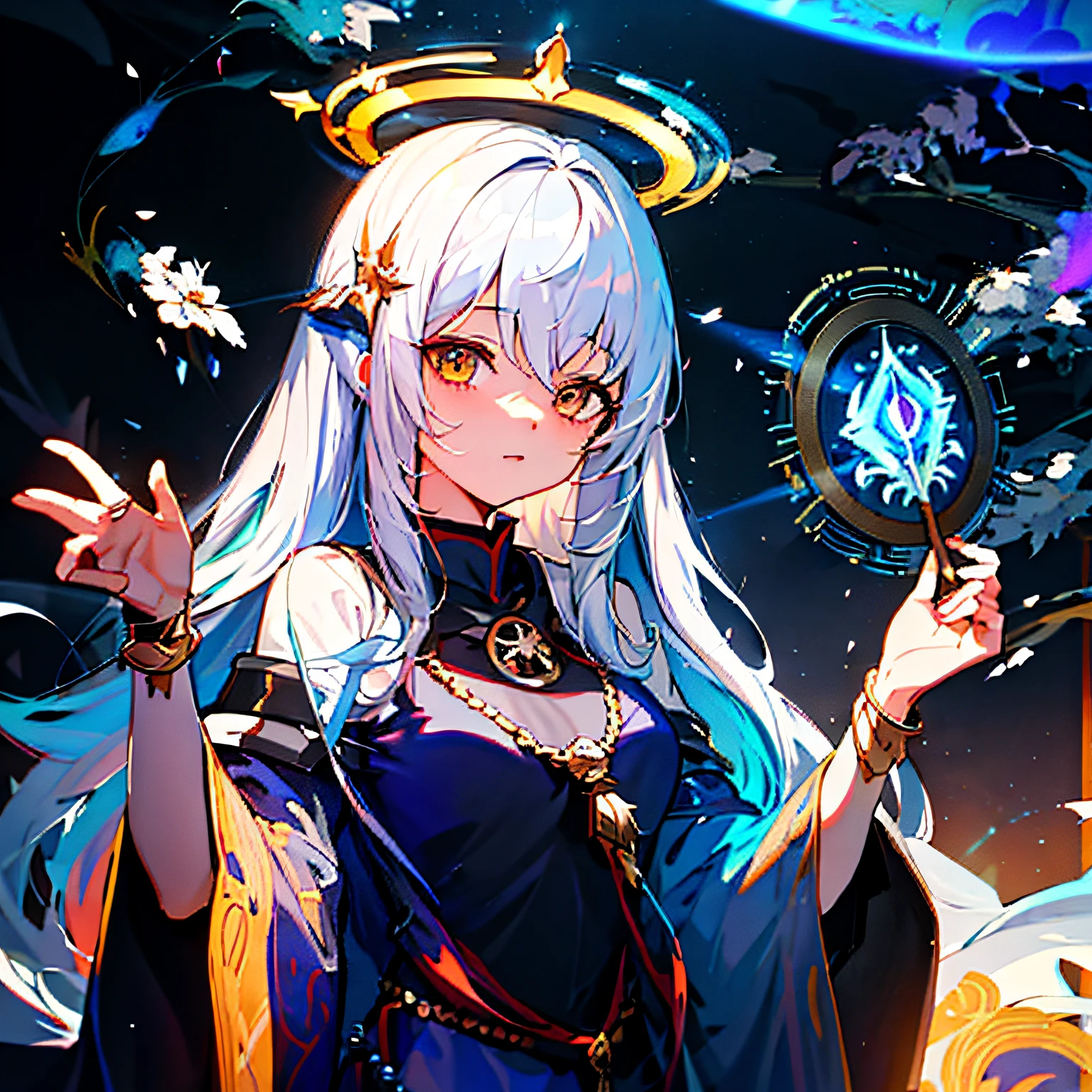 Anime - a stylistic image of a woman wearing a crown and an aura, white-haired god, Anime goddess, npc with a saint's halo, Guweiz in Pixiv ArtStation, Guweiz on ArtStation Pixiv, NPCs and saints\of halos, Guviz-style artwork, shadowverse style, trending on artstation pixiv