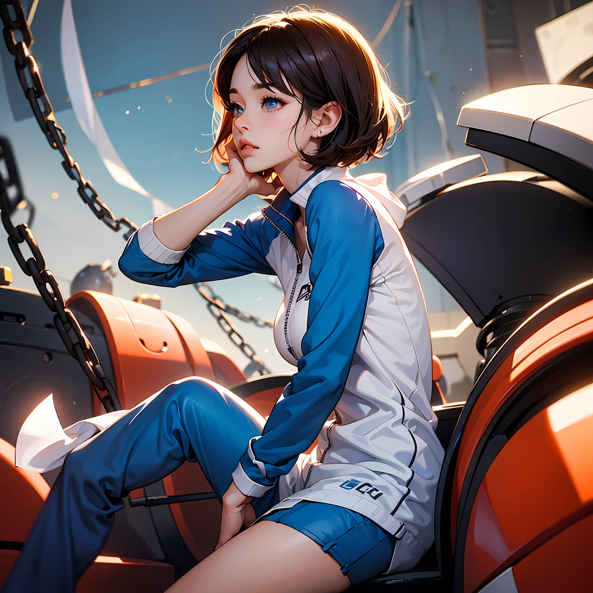 Anime girl sitting on a swing with a chain around her - SeaArt AI